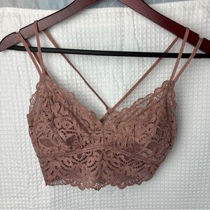 Soft Lacy Dark Mauve Bralette M Strappy Wireless Stretch Lounge Woodland Fairy
